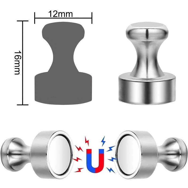 12pcs/Set Refrigerator Magnet Push Pin, Brushed Nickel Steel Fridge Magents, Magnetic Pushpins, Magnet Thumb Tacks, Magnets For Whiteboard, Kitchen, Office, Bulletin Board, Lockers