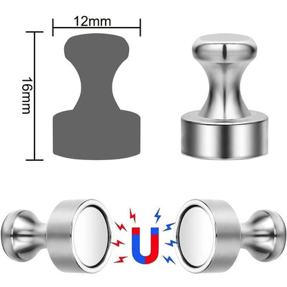 12pcs/Set Refrigerator Magnet Push Pin, Brushed Nickel Steel Fridge Magents, Magnetic Pushpins, Magnet Thumb Tacks, Magnets For Whiteboard, Kitchen, Office, Bulletin Board, Lockers