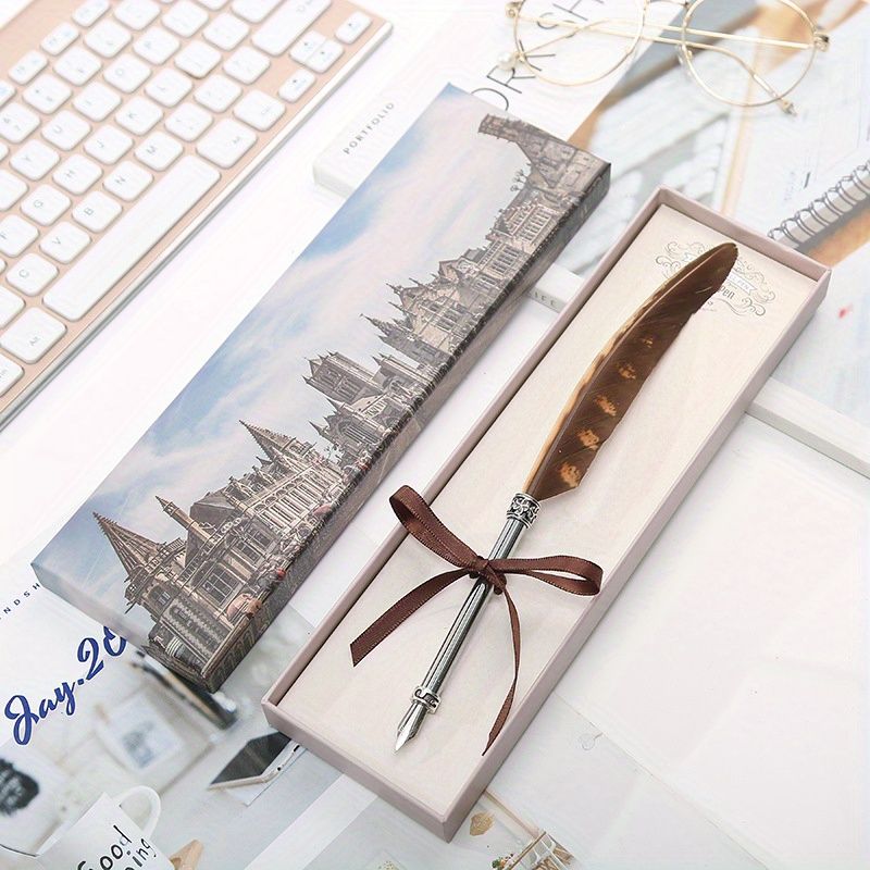 Peacock Feather Pen Dip Water Pen Feather Pen Adult Signature Pen Small Gift Box For Mom, Teacher And Classmates Holiday Gift