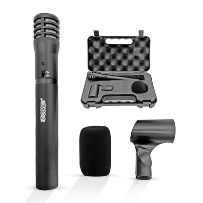 5 CORE Professional Instrument Microphone Pencil Mic Condenser Cardioid Unidirectional Stick Microfono with Windscreen Mic Clip & Case - INSTRU MIC 100 BLK
