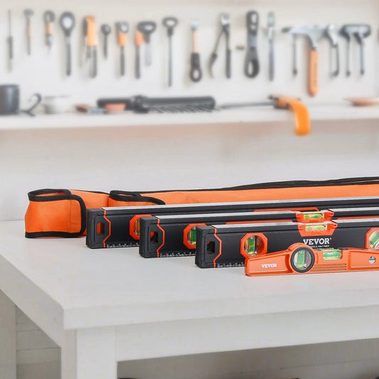 VEVOR 4-Piece Torpedo Level, 48/24/16/10 Inch All Magnetic Levels Set, Fluorescent Light Up Bubble Vials Ruler for 45/90/180 Degree, Aluminum Alloy Magnetic Box Leveler Tool, SAE and Metric Scale