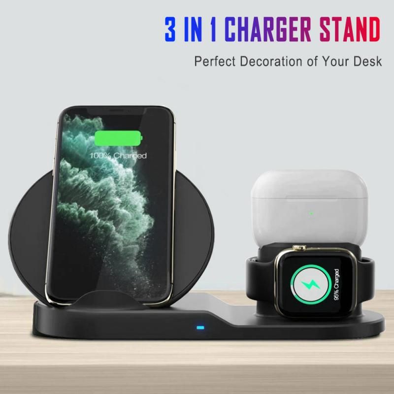 3 In 1 Wireless Charger Stand Quick Charging Dock Station For IPhone Apple Watch Airpods For Samsung S10 S9 10W Fast Charging
