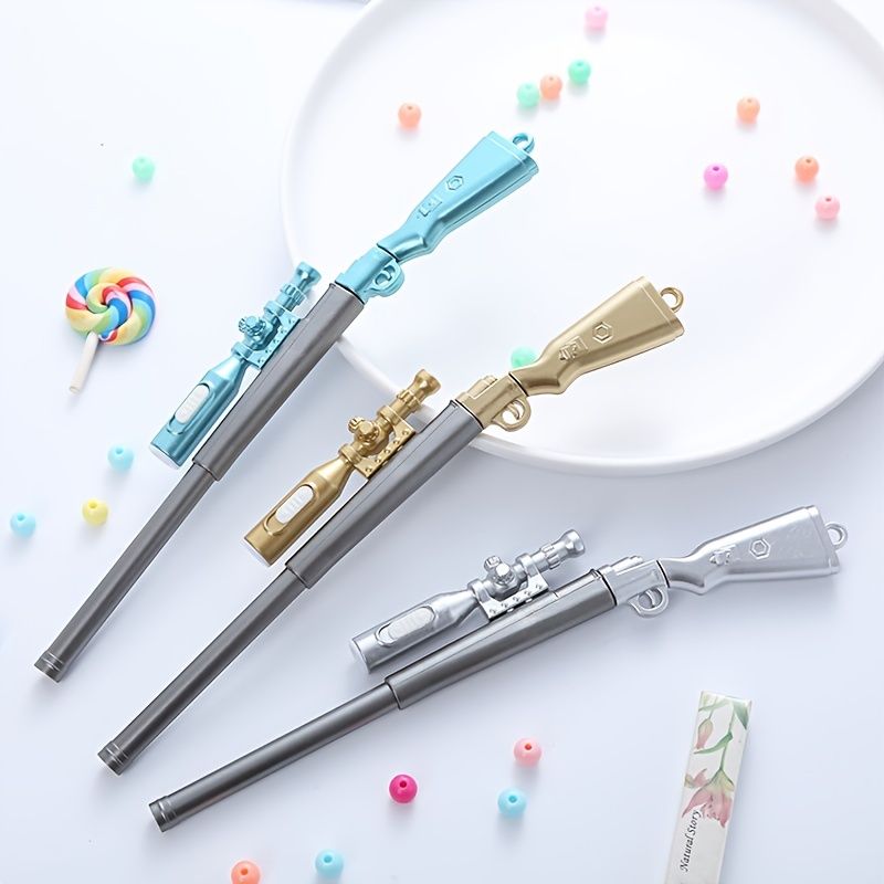 3pcs Creative 98K Sniper Gun Shaped Gel Pen With Light, Cute Rifle Shaped Fountain Pen, Personalized Office Stationery Signature Pen Writing Test Pen For Students 0.5mm Black Needle Tube Refill