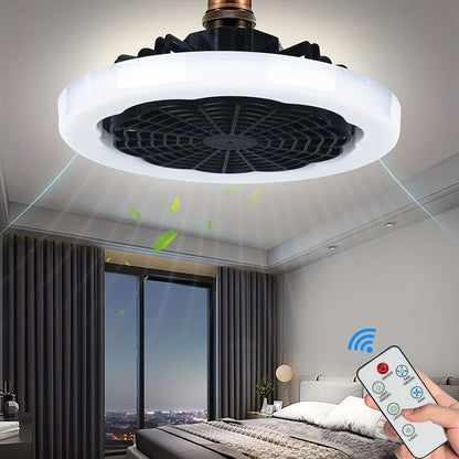 1pc Ceiling Fan With Light, Modern 18inch Remote Control Enclosed Low Profile Ceiling Fan With Light 3 Speed LED Dimming 3 Colors 8 Invisible Bladeless Flush Mount Fan Light Bedroom, Offices