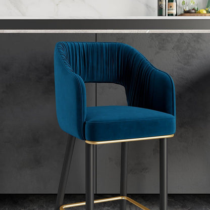 Modern Velvet Bar Stools with Upholstery Blue