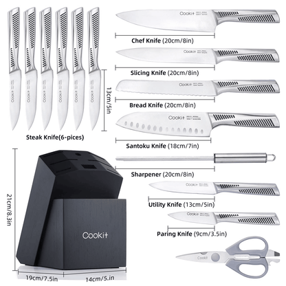 Kitchen Knife Set; 15 Piece Knife Sets with Block; Chef Knives with Non-Slip German Stainless Steel Hollow Handle Cutlery Set with Multifunctional Scissors Knife Sharpener Amazon Platform Banned