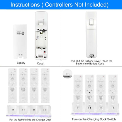 4 Remotes Charging Dock Game Controller Charger 2800mAh Rechargeable Battery Charging Stations w/ LED Indicator for Wii Nintendo