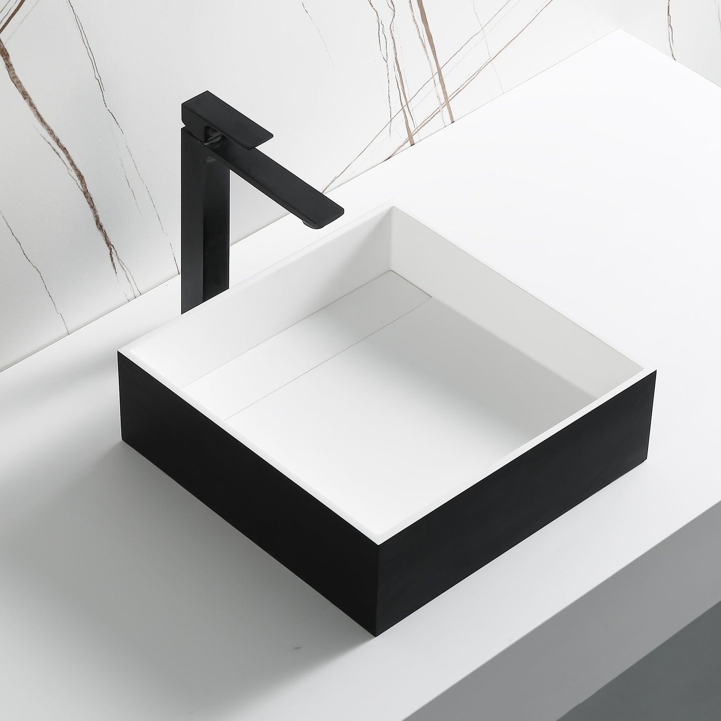 ALFI brand  ABRS14SBM Black Matte 14" Square Solid Surface Resin Sink