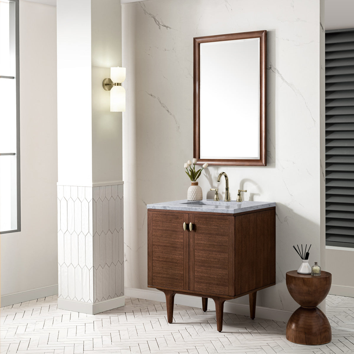 Amberly 30" Single Vanity Cabinet, Mid-Century Walnut
