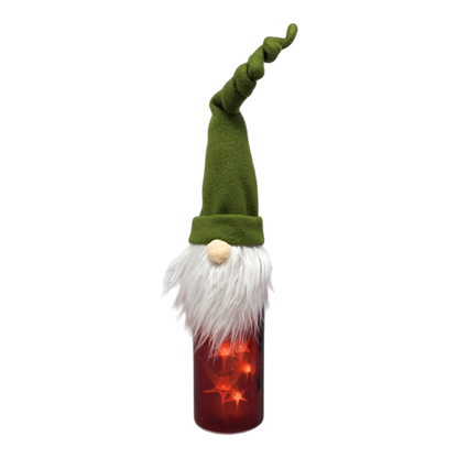 Lighted Bottle with Fabric Gnome -