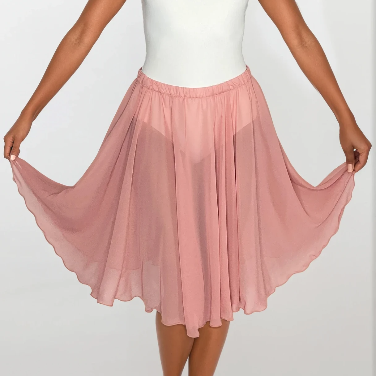 Dusty Rose Chiffon Ballet Pull On Skirt - Ballet Rehearsal Skirt - Pirouette Skirt