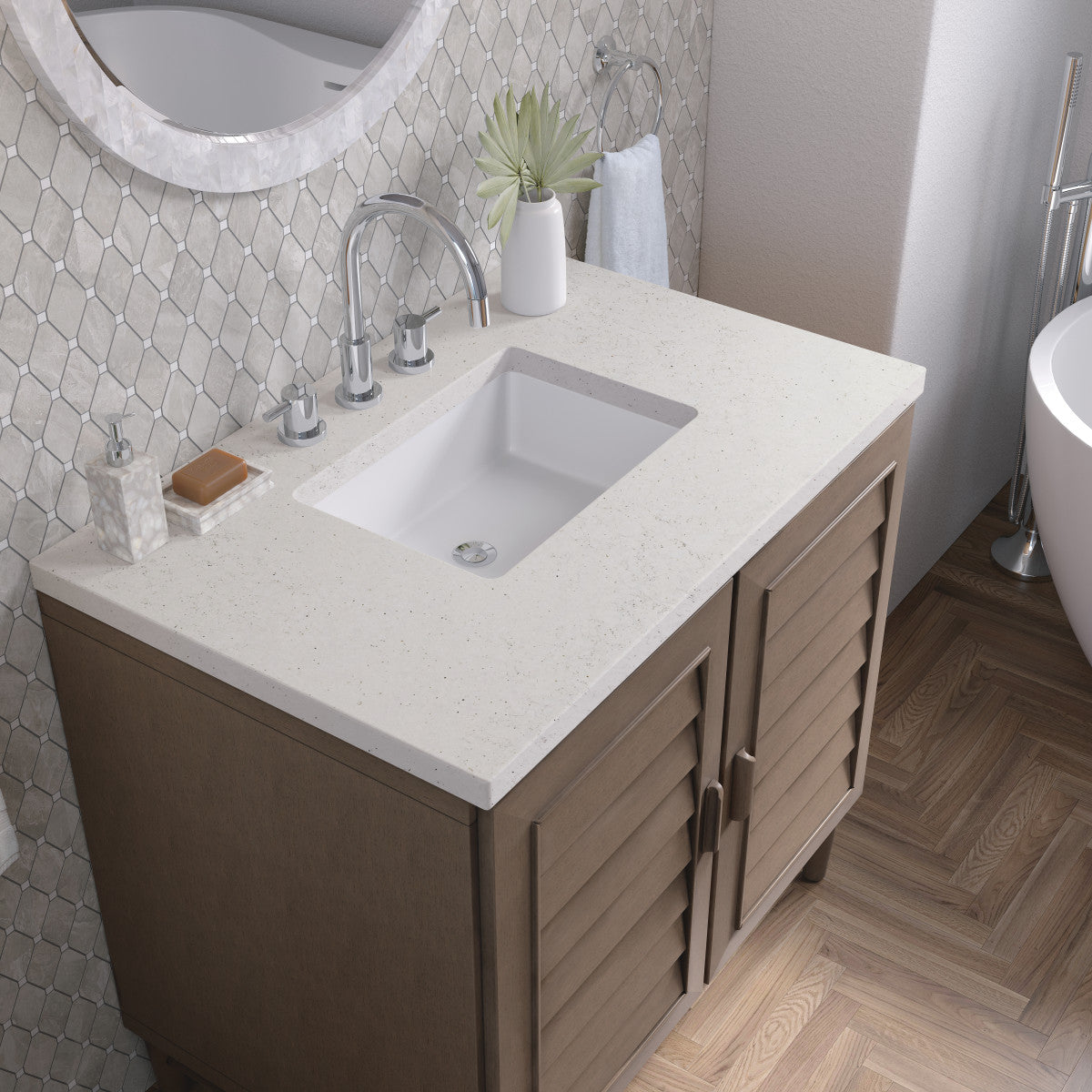 Portland 36" Single Vanity Cabinet, Whitewashed Walnut