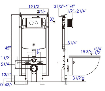 EAGO PWG380 Dual Flush Wall Mounted Toilet Tank Carrier for WD101, WD332, WD333