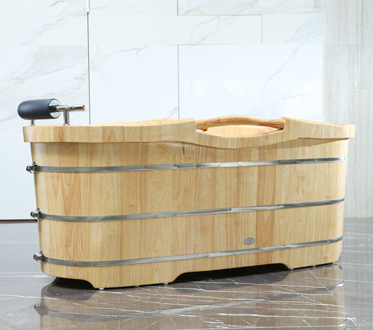 ALFI brand  AB1163 61" Free Standing Wooden Bathtub with Cushion Headrest