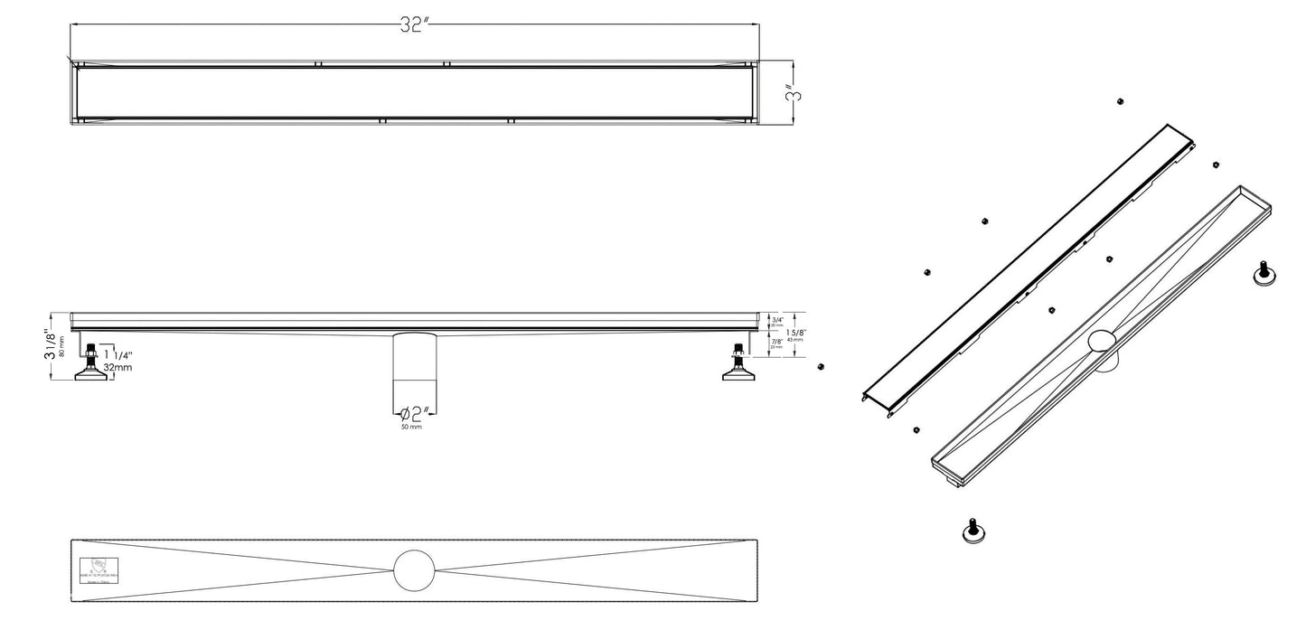 ALFI brand ABLD36B ABLD36B-BM 36" Black Matte Stainless Steel Linear Shower Drain with Solid Cover