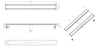 ALFI brand ABLD36B ABLD36B-BM 36" Black Matte Stainless Steel Linear Shower Drain with Solid Cover