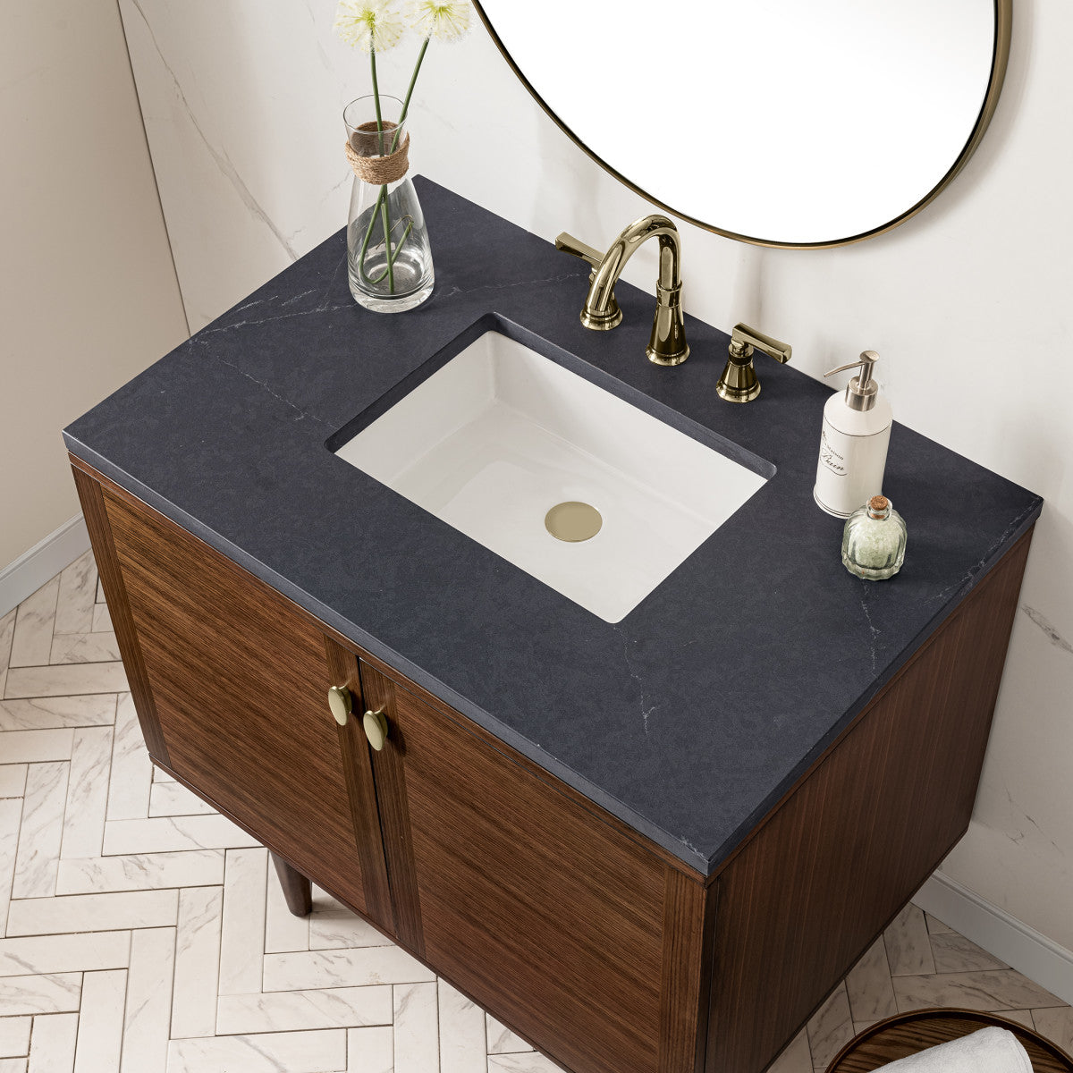 Amberly 36" Single Vanity Cabinet, Mid-Century Walnut
