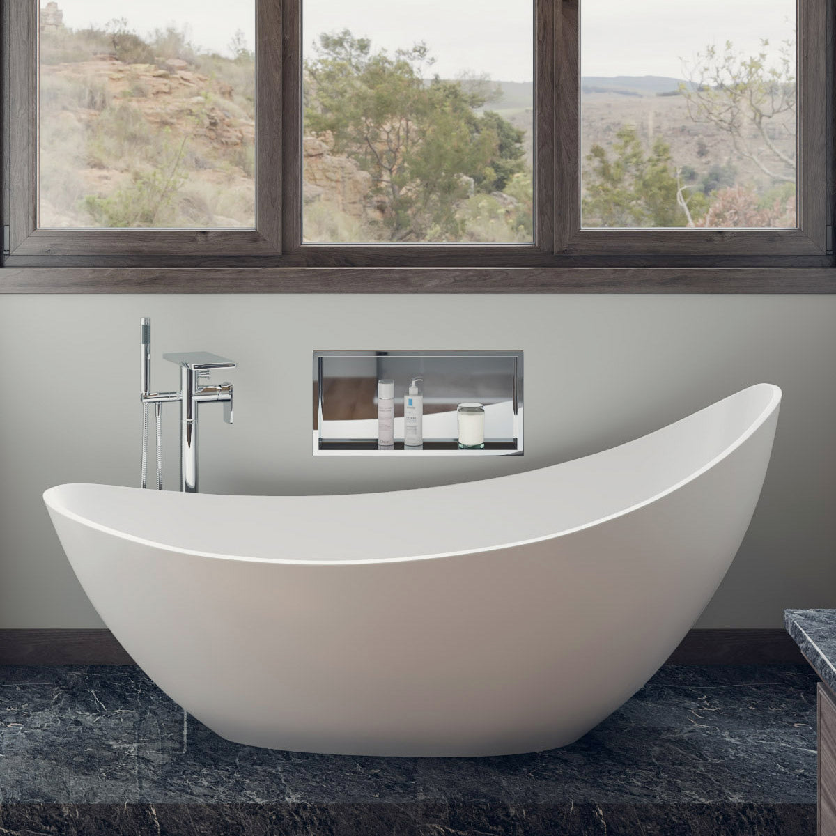 ALFI brand  AB9951 73" White Solid Surface Smooth Resin Soaking Slipper Bathtub