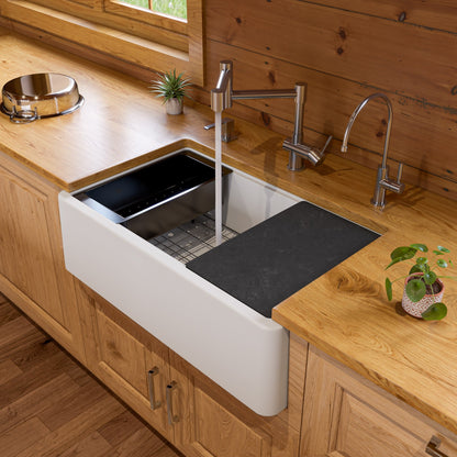 ALFI brand AB33FARM 33" Granite Composite Single Bowl Drop In Farm Sink with Accessories