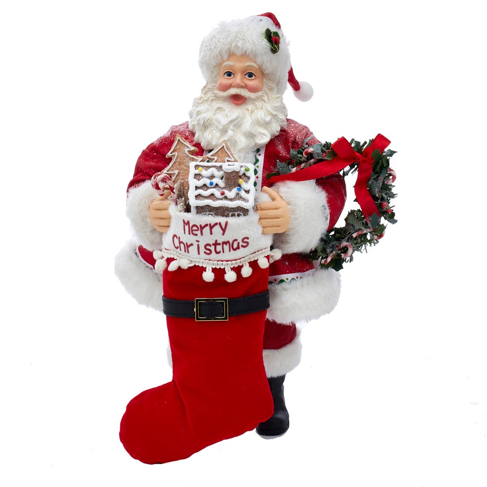 Fabriche Gingerbread Santa With Stocking and Wreath