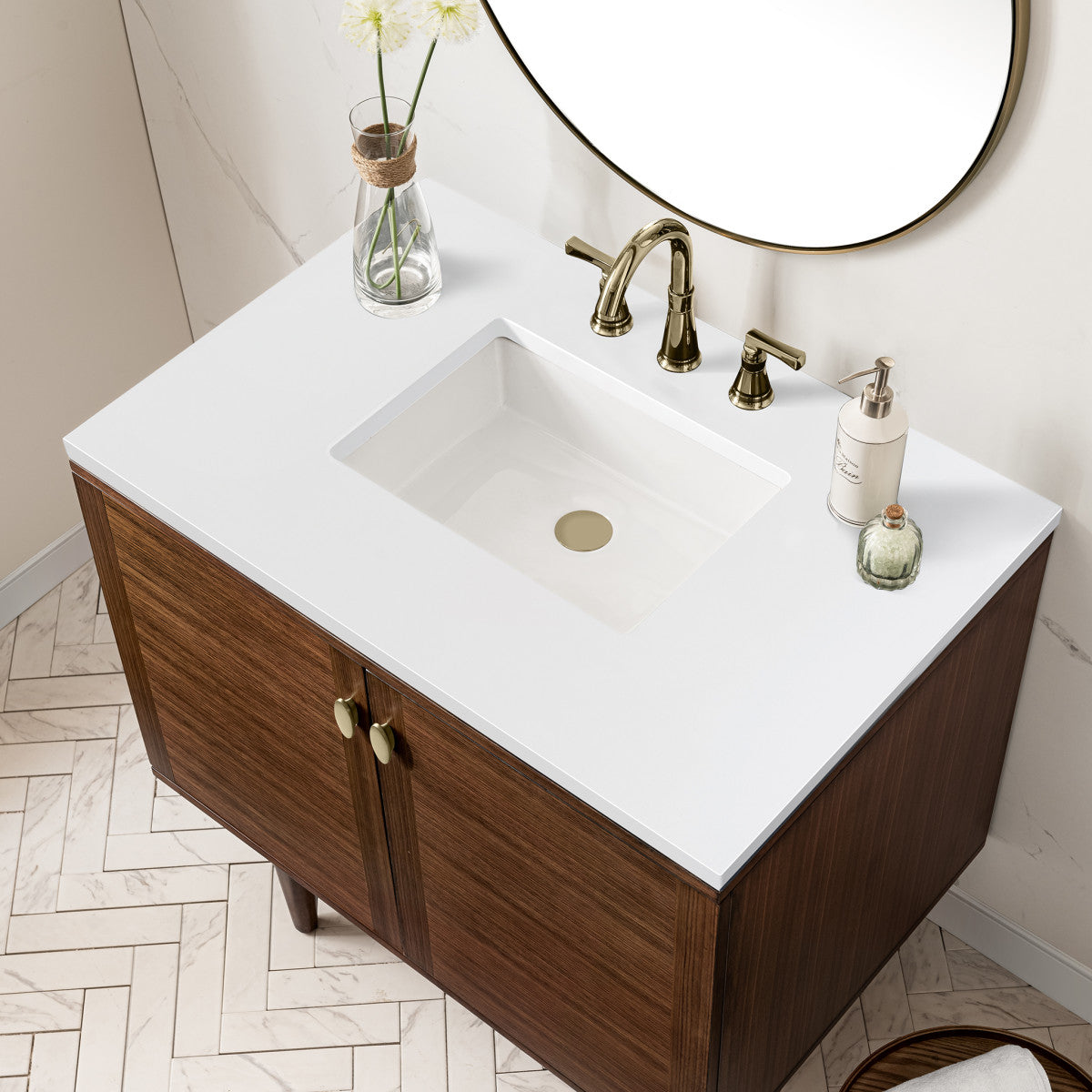 Amberly 36" Single Vanity Cabinet, Mid-Century Walnut