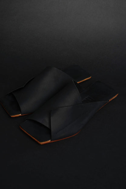 Amos Handcrafted Black Leather Slides