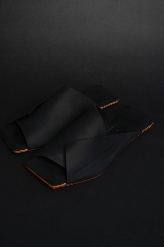 Amos Handcrafted Black Leather Slides