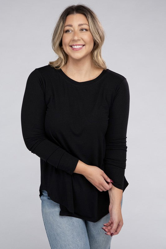 ZENANA Plus Long Sleeve Round Neck Round Hem Top