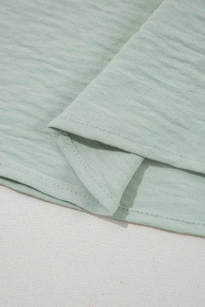 Aqua Ruffle Sleeve Blouse - Clearly Aqua Solid Color Crinkled Top