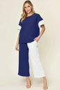 Plus Size Contrast T-Shirt and Wide Leg Pants Set