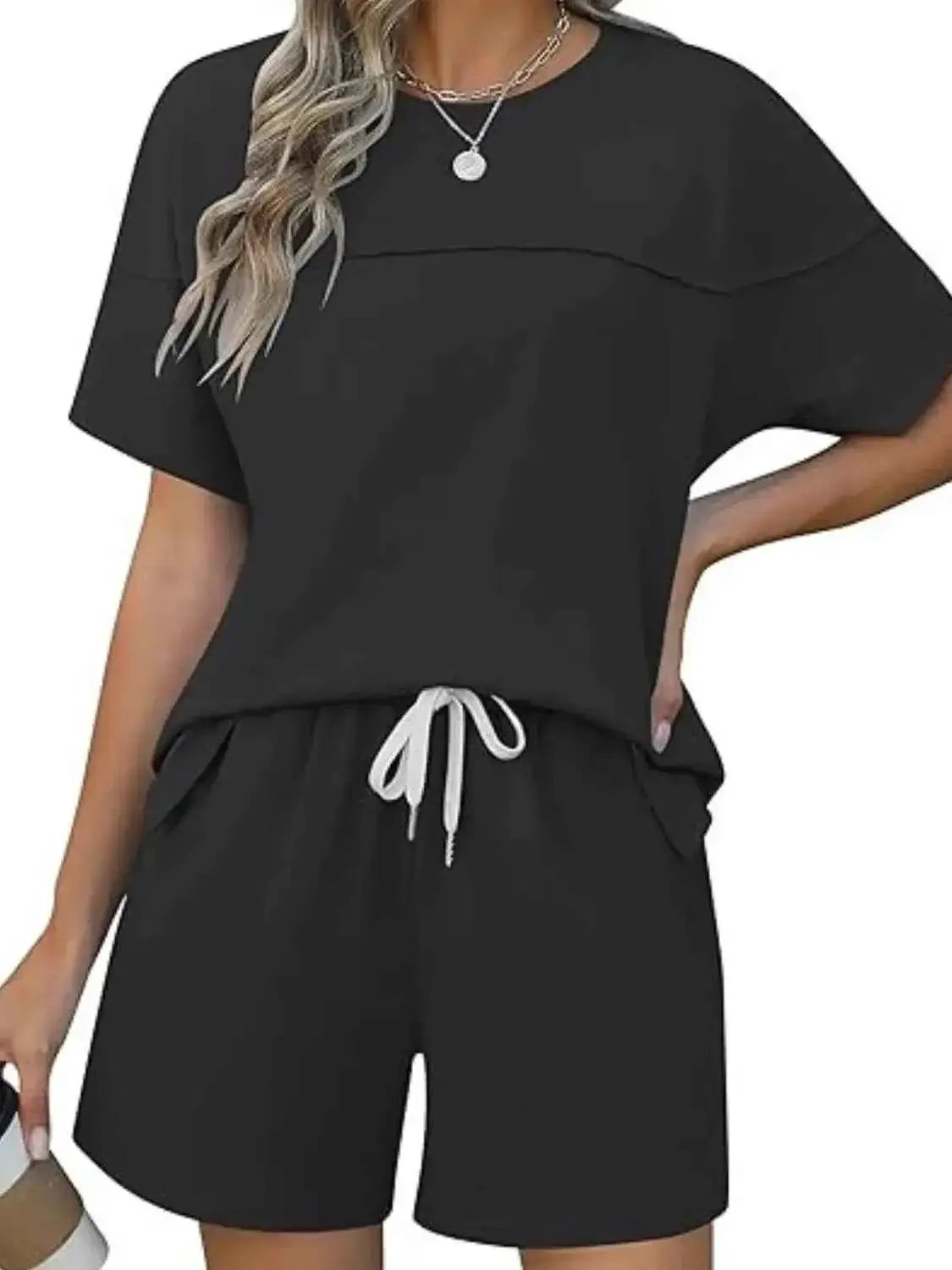 Round Neck Short Sleeve matching shorts and top set