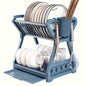 Space-Saving 2-Tier Kitchen Dish Rack with Drainboard - Sleek Blue &