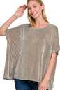 Zenana Corded Rib Oversized Short Sleeve Top in Brown