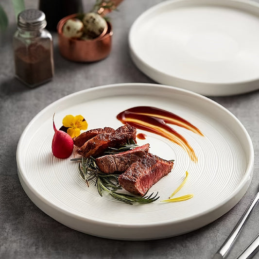 Elegant Hans White Ceramic Steak  Pasta Plate Set
