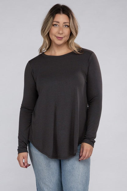 ZENANA Plus Long Sleeve Round Neck Round Hem Top
