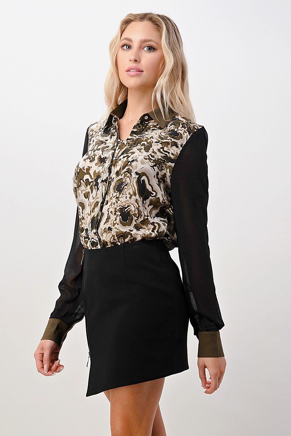 Printed Long Sleeve Button-Up Blouse | Apparel | Kitchen + Metal