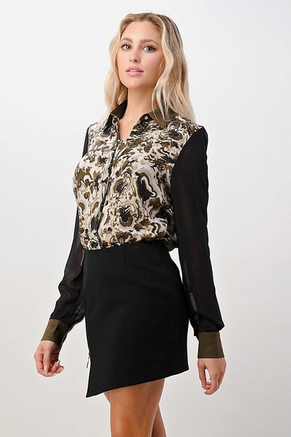 Printed Long Sleeve Button-Up Blouse | Apparel | Kitchen + Metal