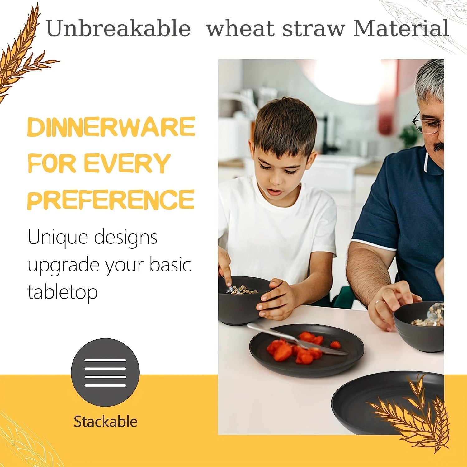 photo showing the black plate set is kid safe and unbreakable