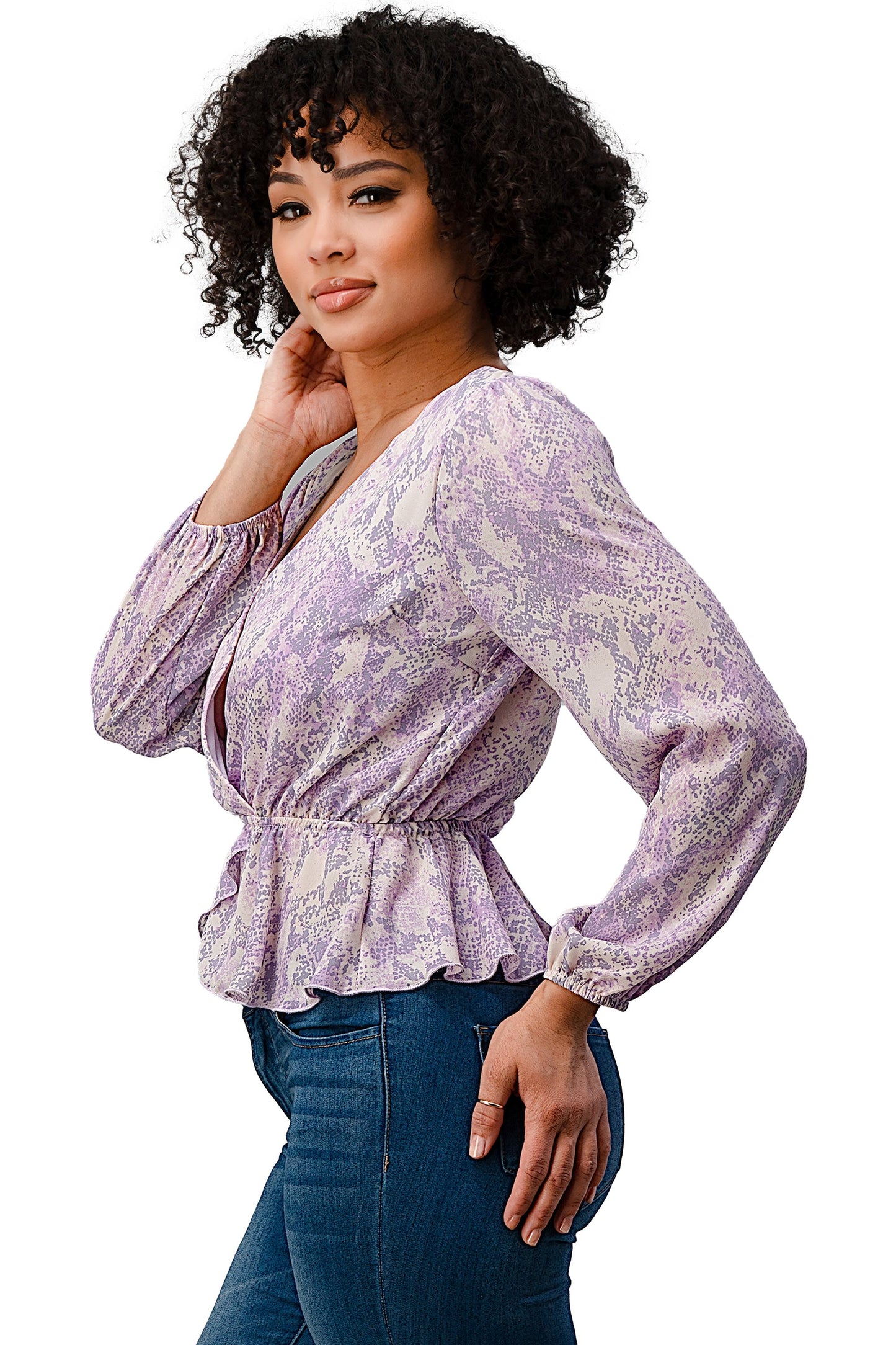 Printed Surplice Peplum Hem Blouse Top | Apparel | Kitchen + Metal