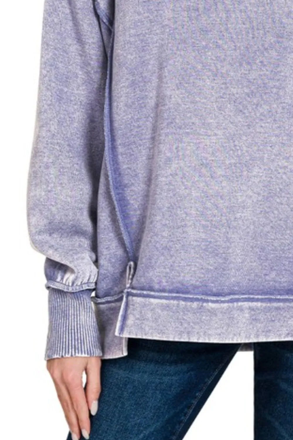 Zenana Acid Wash Exposed-seam Fleece Sweatshirt in Marlin