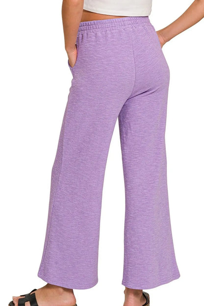 Zenana Cotton Slub Top & Pants Set in Lavender