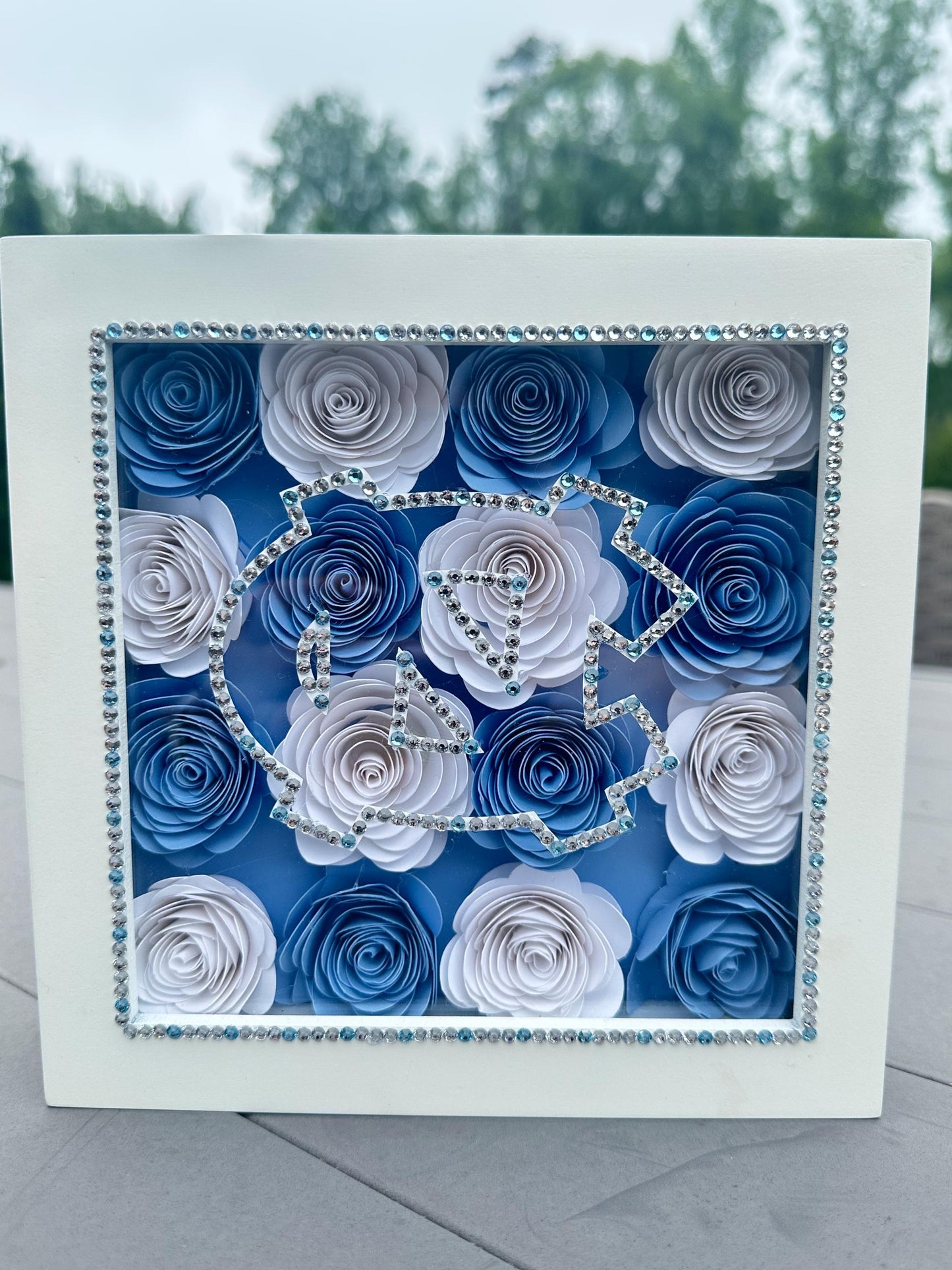 Fully Customizable: BLINGED OUT Flower Shadow Box *College Logo *Graduation Gift *Bed Party Decor *College Acceptance *High School Grad  *College Commitment