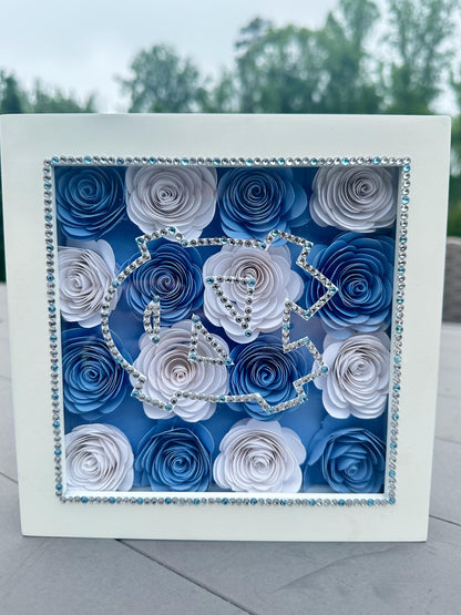 Fully Customizable: BLINGED OUT Flower Shadow Box *College Logo *Graduation Gift *Bed Party Decor *College Acceptance *High School Grad  *College Commitment
