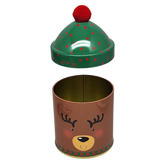 Gift Tin with Pom Pom Hat - Reindeer