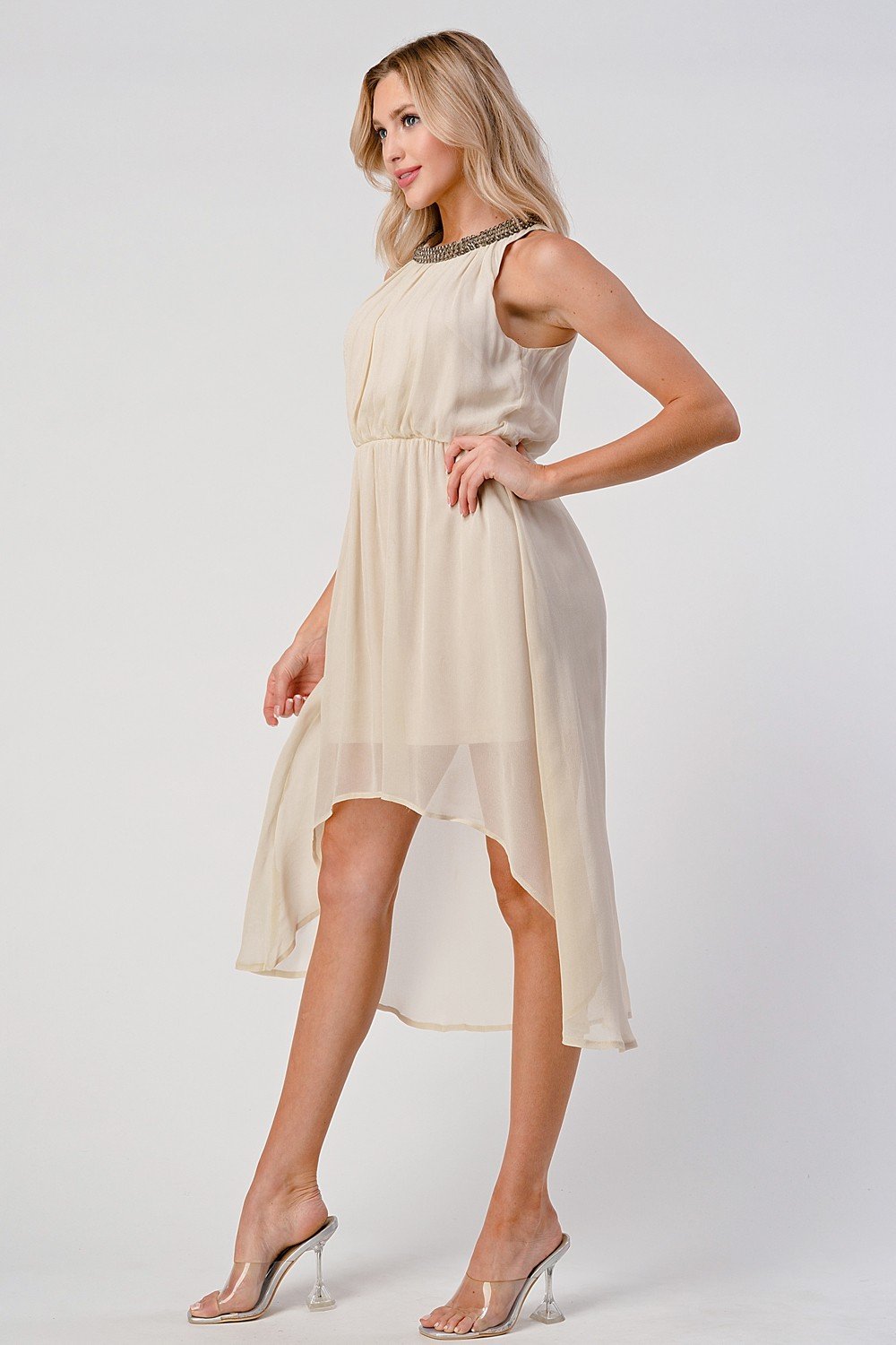 Sleeveless High-Low Beaded Neckline Dress | Apparel | Kitchen + Metal