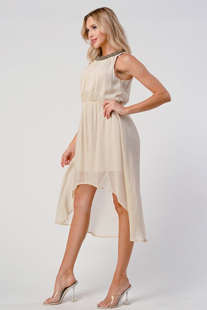 Sleeveless High-Low Beaded Neckline Dress | Apparel | Kitchen + Metal