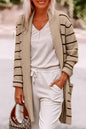 Black Stripe Cardigan with Side Pockets and Open Front