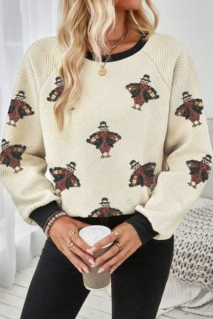 Thanksgiving Turkey Sweatshirt – Sequin Graphic & Cozy Fit | Femstylo