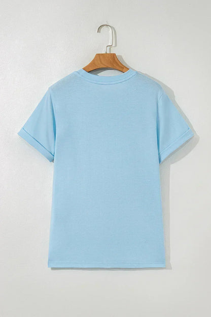 Light Blue Cheer Game Day Element Sequin Patched T Shirt