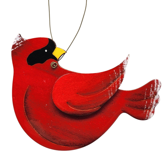 Wooden Cardinal Ornament - In flight Looking Back Right